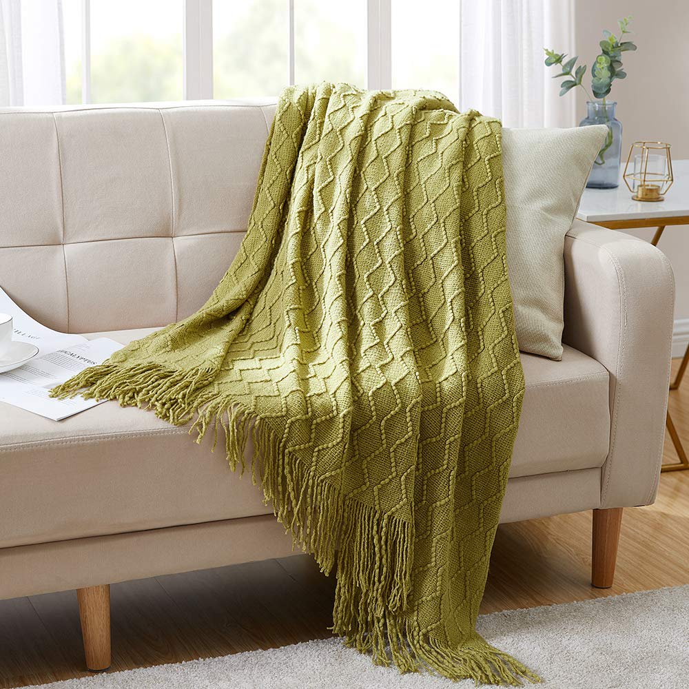 BOURINA Beige Throw Blanket 50x60 Inch Boho Knitted Soft Throw Sofa Blanket