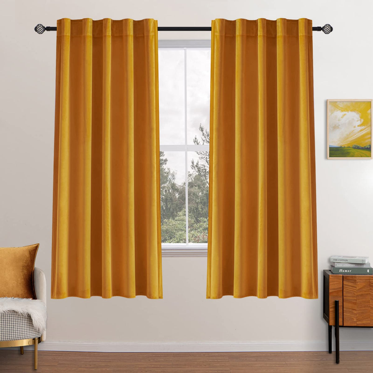 MIULEE Velvet Curtains 52x84 inches 2 Panels Olive Green Blackout Curtains