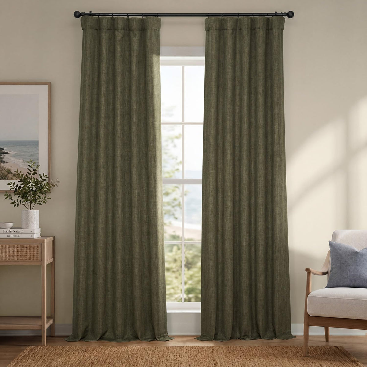 Faux Linen Curtains for Living Room (1 Panel) - 50W X 96L, Birch Taupe