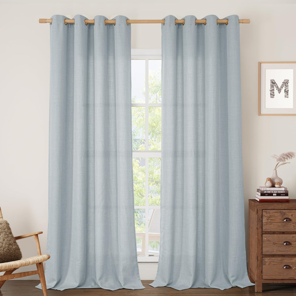 LAMIT Cream Ivory Linen Semi Sheer Curtains 84 inch Length for Bedroom