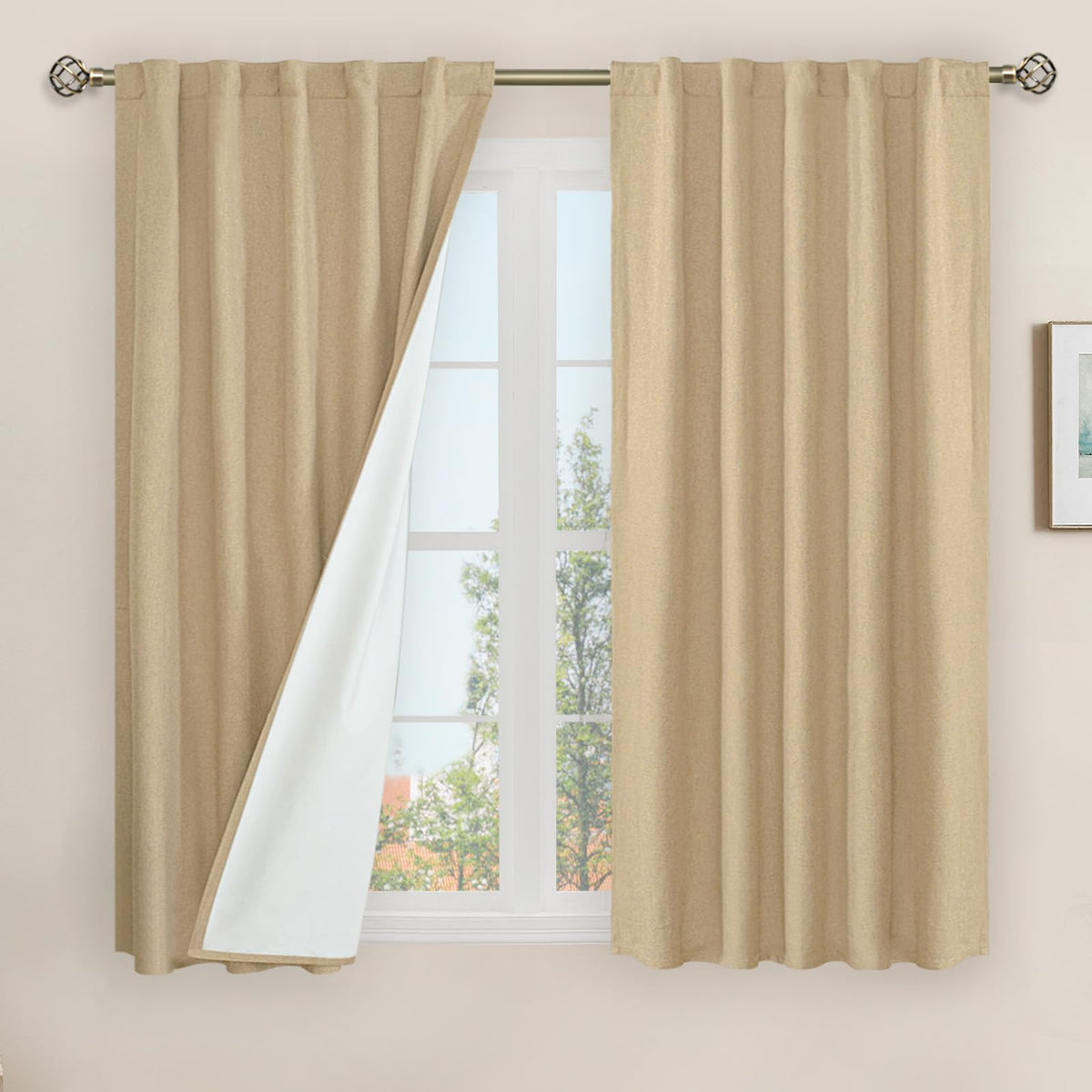 LAMIT 100% Blackout Short Linen Curtains for Cafe 40 Inch Length, Ivory