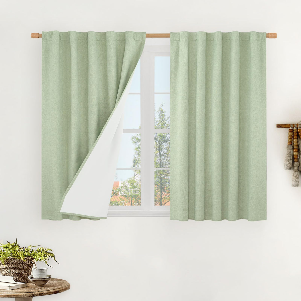 LAMIT 100% Blackout Short Linen Curtains for Cafe 40 Inch Length, Ivory