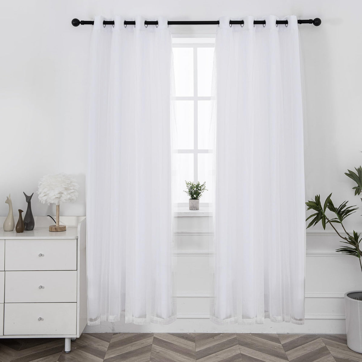INLINAS Blackout Curtains with Sheer Overlay, Beige, 52x84 Inches