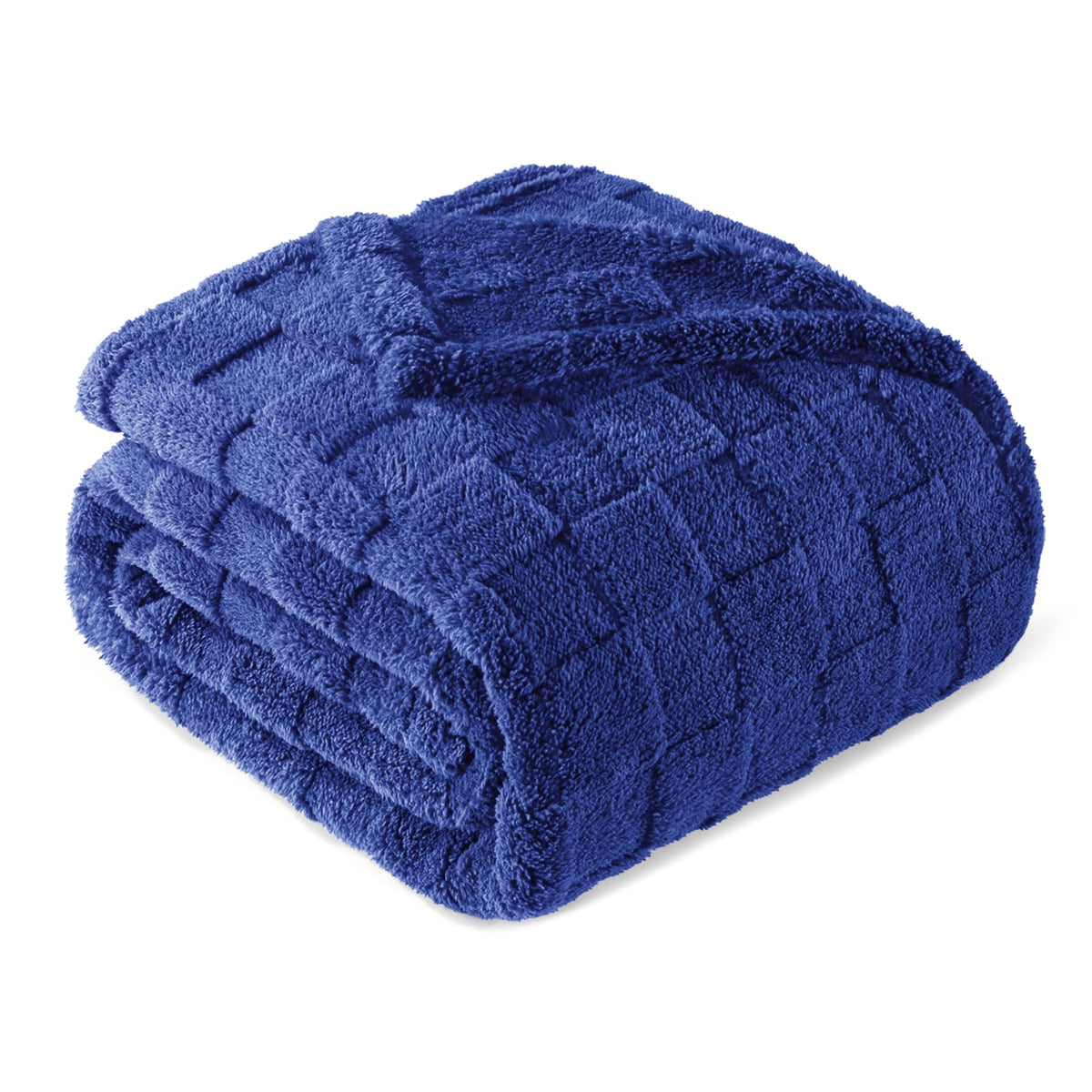 Exclusivo Mezcla 3D Checkered Fleece Throw Blanket for Couch, Ivory