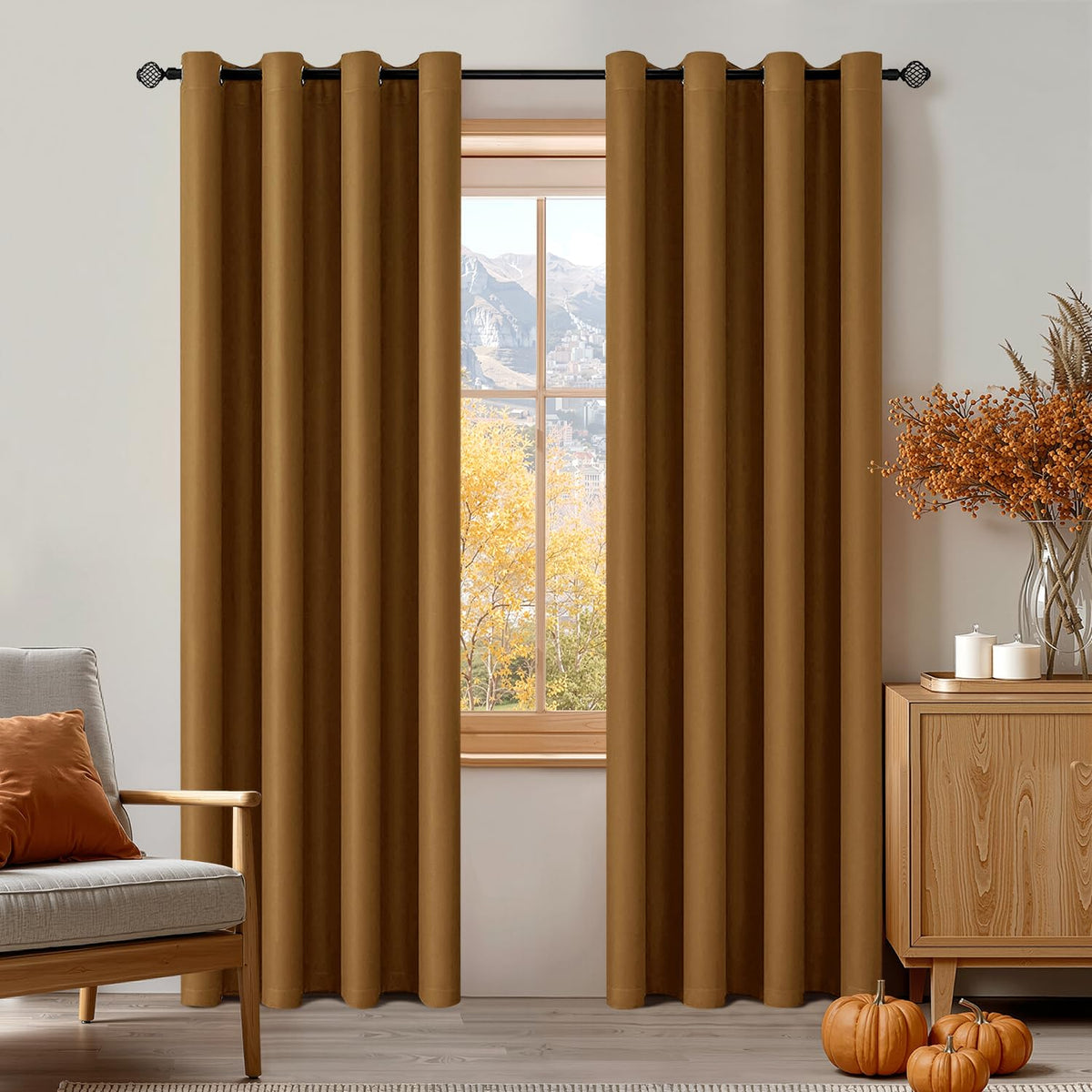 MIULEE Beige Blackout Bedroom Curtains Drapes 84 Inch Long 52"x84"