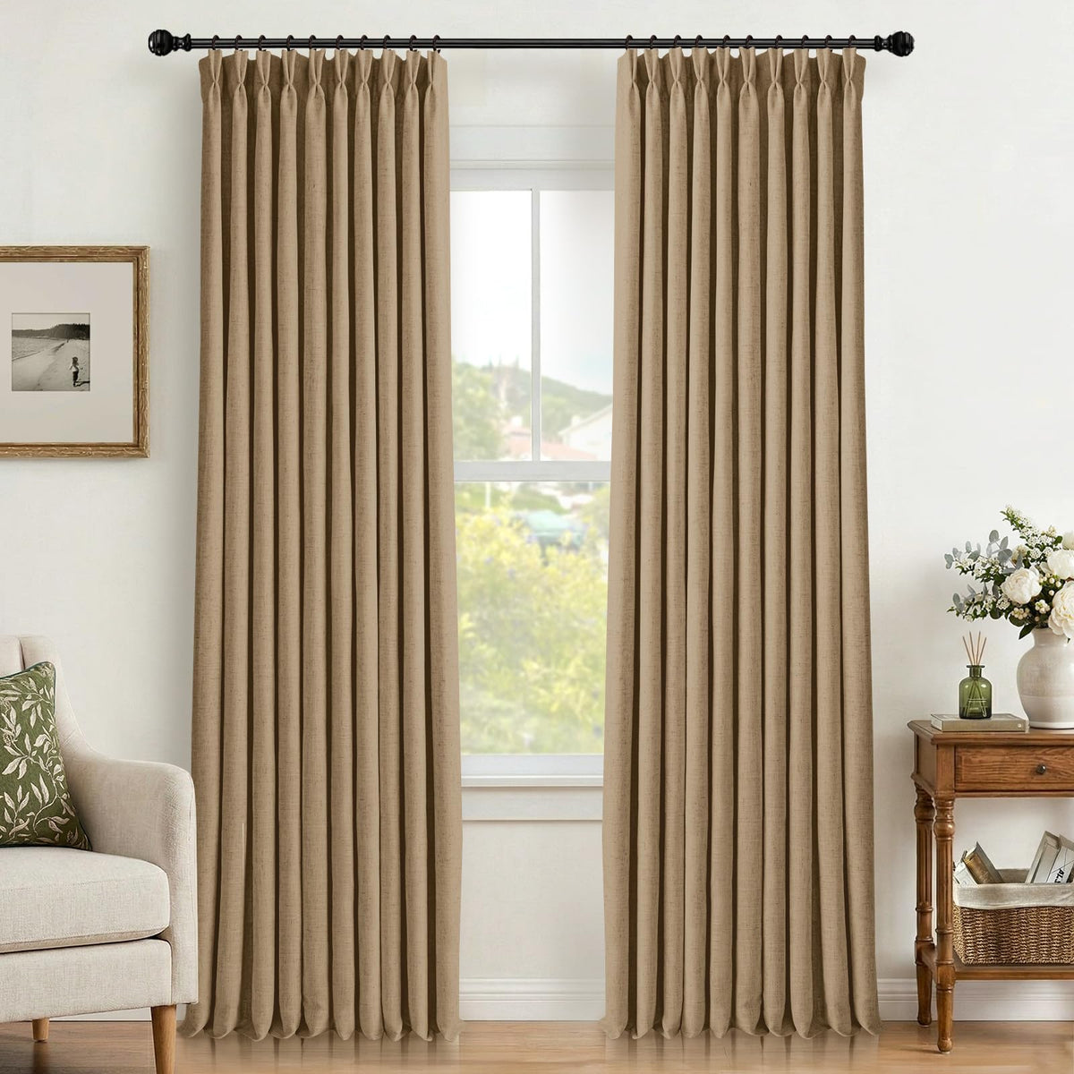 CAPALOCA Extra 70 Inch Wide Linen 100% Blackout Curtains 84 Inch Long