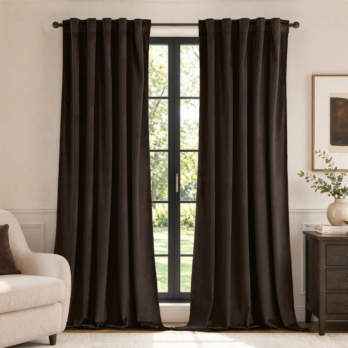 MIULEE Velvet Curtains 52x84 inches 2 Panels Olive Green Blackout Curtains