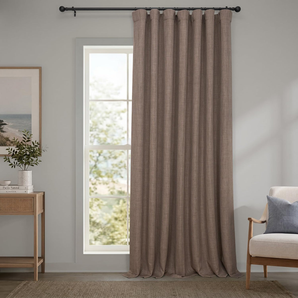 Faux Linen Curtains for Living Room (1 Panel) - 50W X 96L, Birch Taupe
