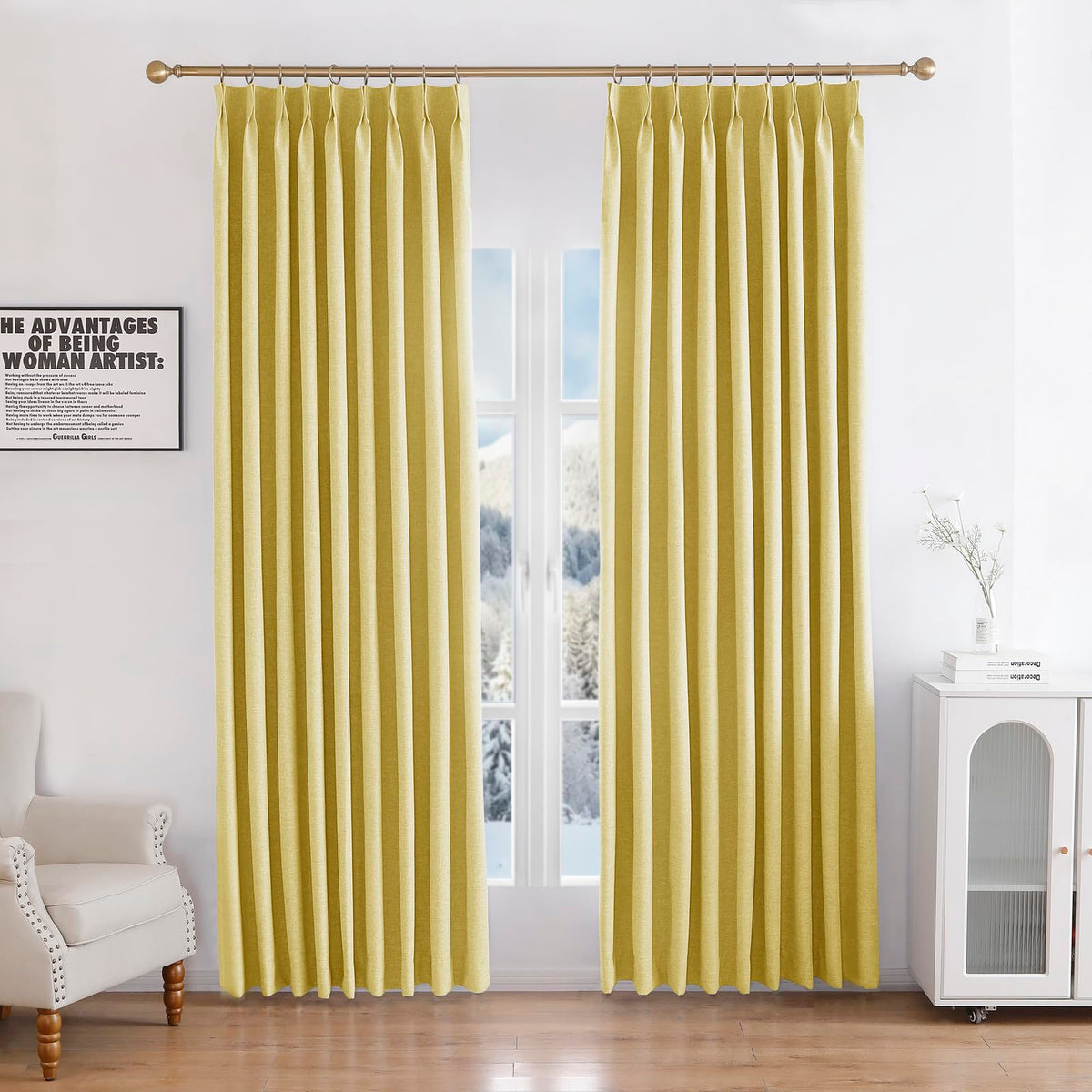 Linen 100% Blockout Curtains Pinch Pleated, 60W x 72L, 1 Panel