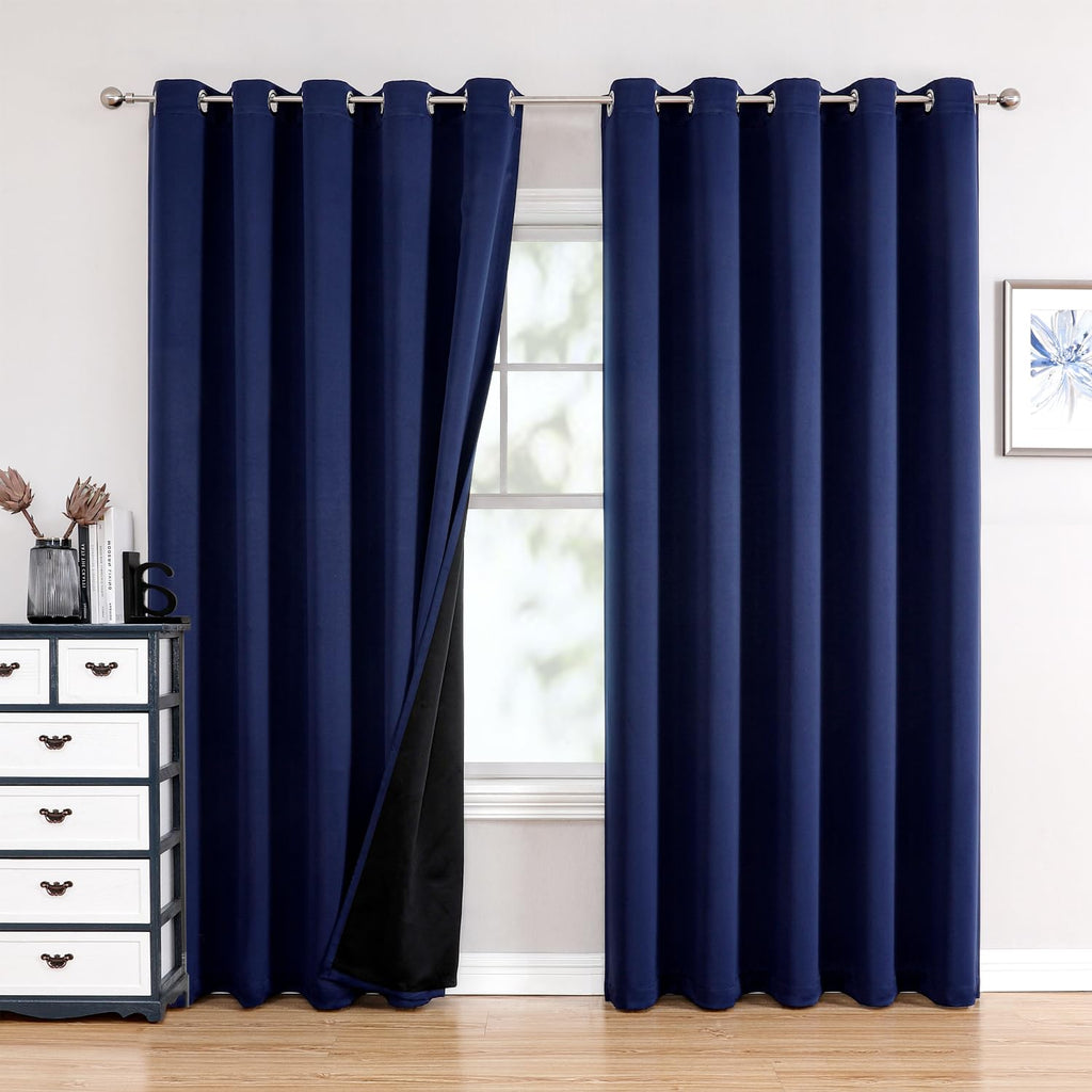 ChrisDowa 100% Blackout Curtains for Bedroom 63 Inch Long with Black Liner