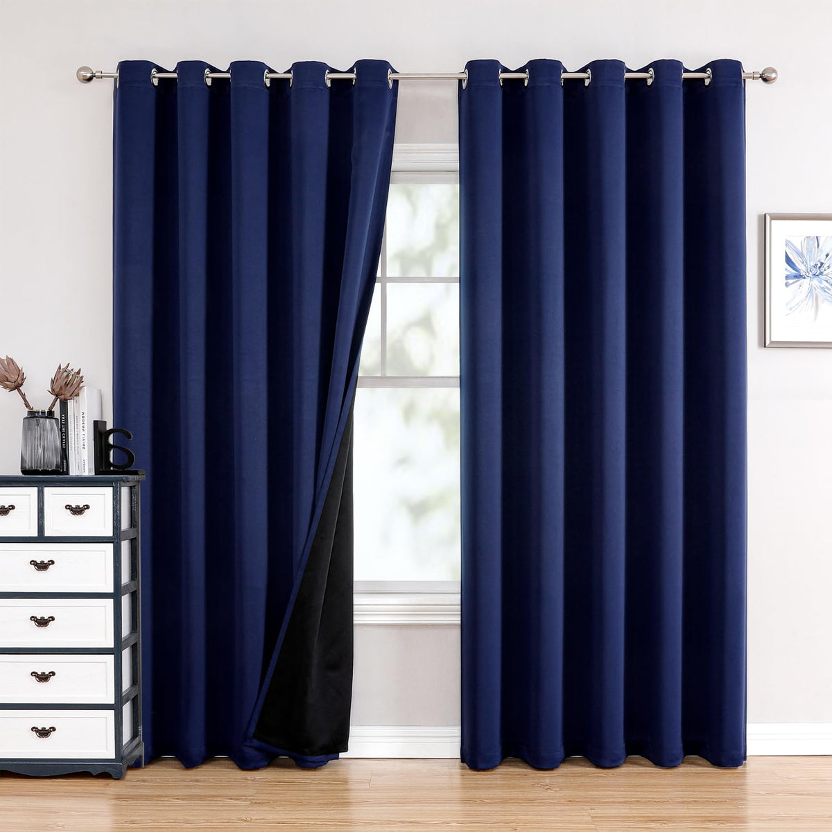 ChrisDowa 100% Blackout Curtains for Bedroom 63 Inch Long with Black Liner