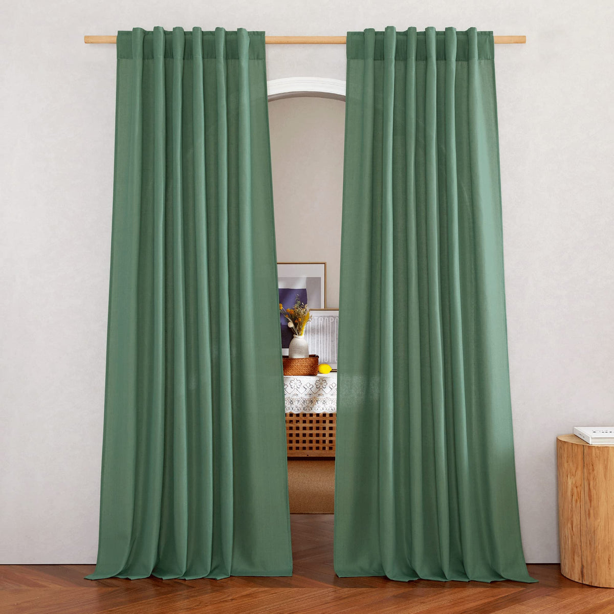 NICETOWN Flax Sheer Linen Curtains for Living Room 95 inch Long 2 Panels, Rod Pocket & Back Tab Semi Sheer Drapes Privacy Added with Light Filtering for Bedroom/Living Room, Natural, W55 x L95