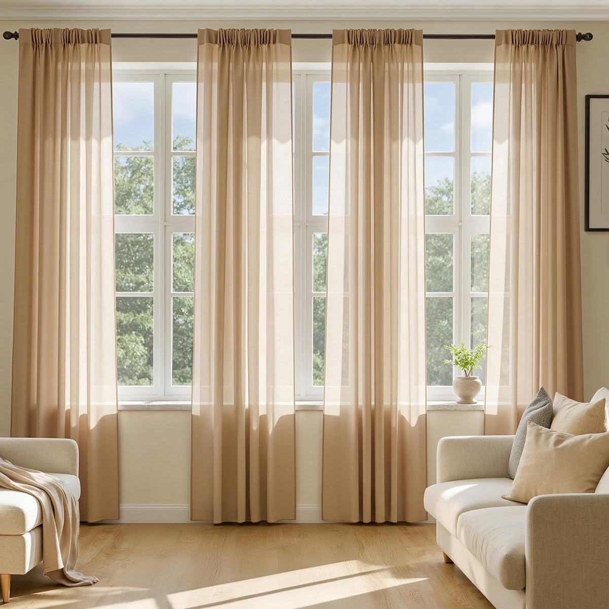 MIULEE Beige Sheer Curtains 84 Inches Long 4 Panels 42 x 84 Inches