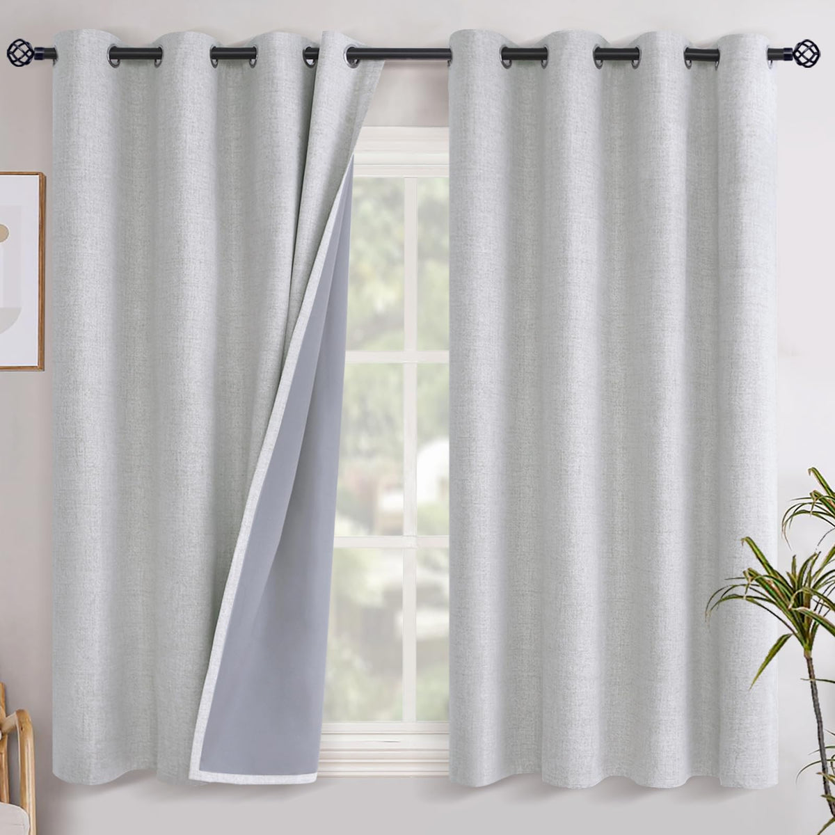 YoungsTex Linen Blackout Curtains 63 Inch Length Bedroom Beige Darkening