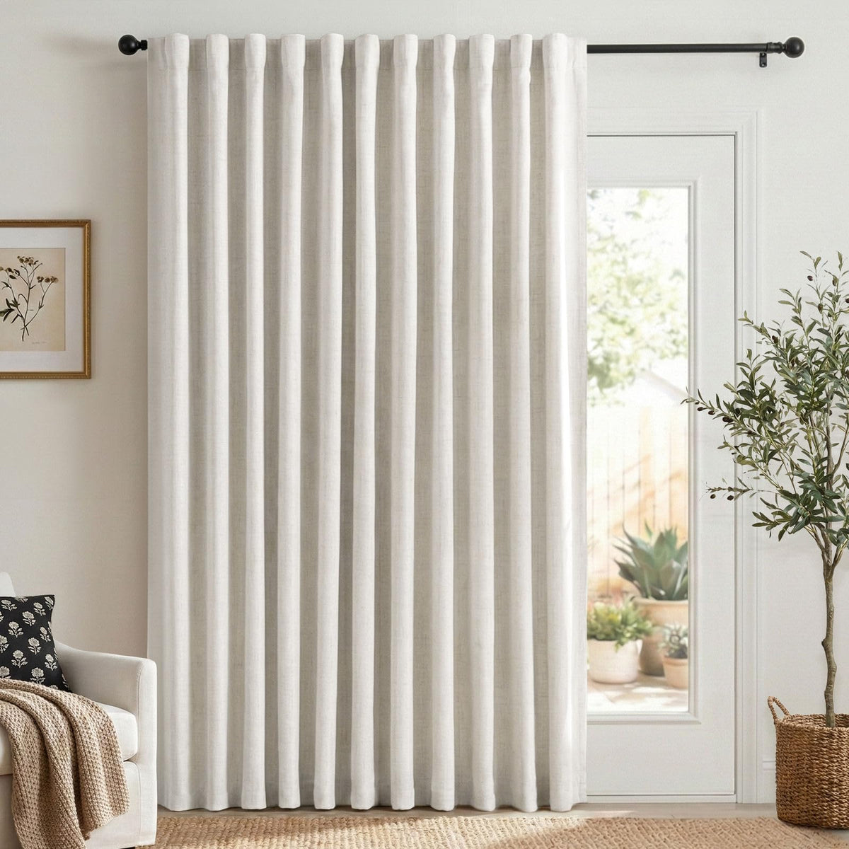 Linen Total Blackout Curtains for Bedroom Living Room 84 Inch, Cream