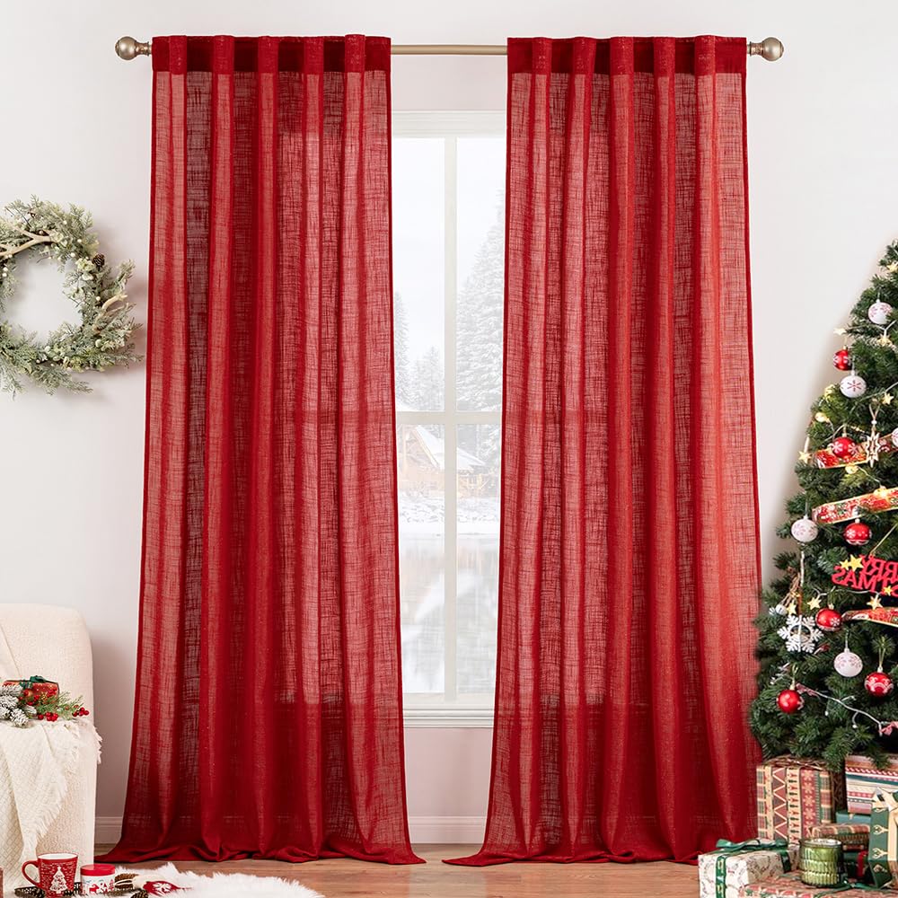MIULEE Natural White Linen Curtains 52x90 Inch Long 2 Panels for Bedroom