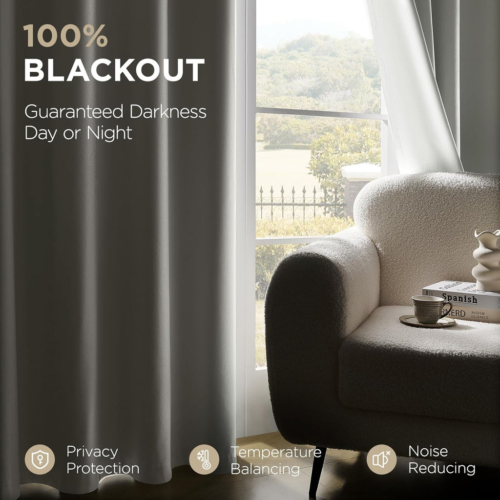 Joydeco White Blackout Curtains 96 Inches Long - 100% Blackout Curtain 2 Panel Set, Rod Pocket & Back Tabs Thermal Insulated Window Drapes for Bedroom Living Room (Pure White,52" Wx96 L)