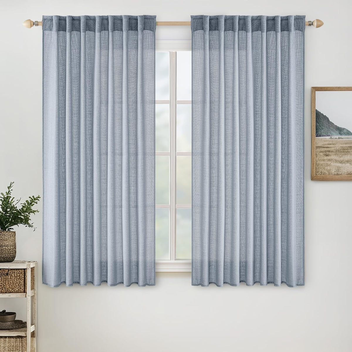 MIULEE Taupe Linen Curtains 52x84 Inch Length for Bedroom and Living Room