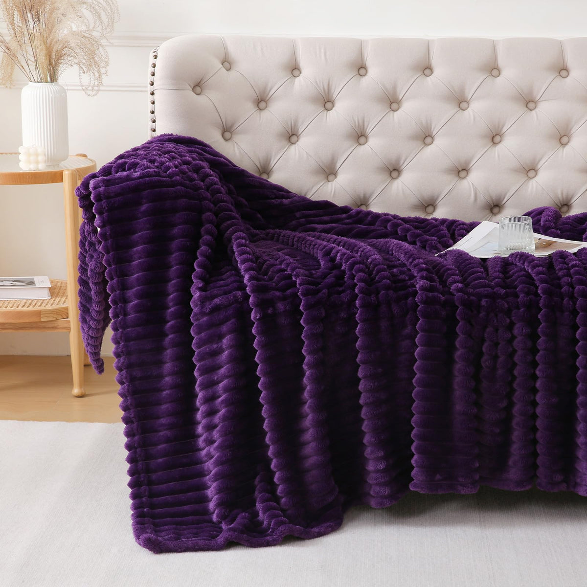 Khaki Throw Blanket for Couch Sofa 50x60 inches Striped Design