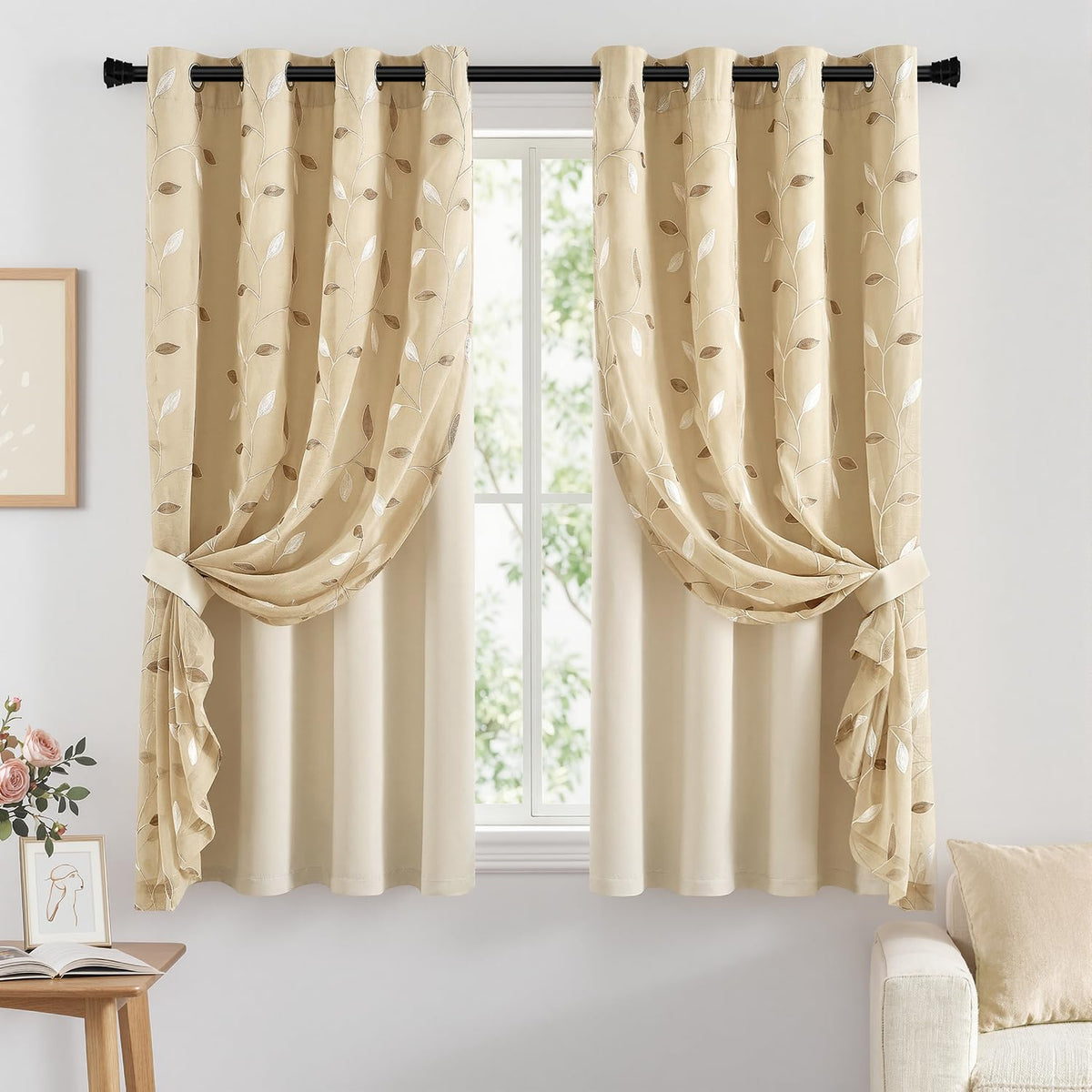 MIULEE Sage Green Double Layer Patterned Blackout Curtains 52" W x 84" L