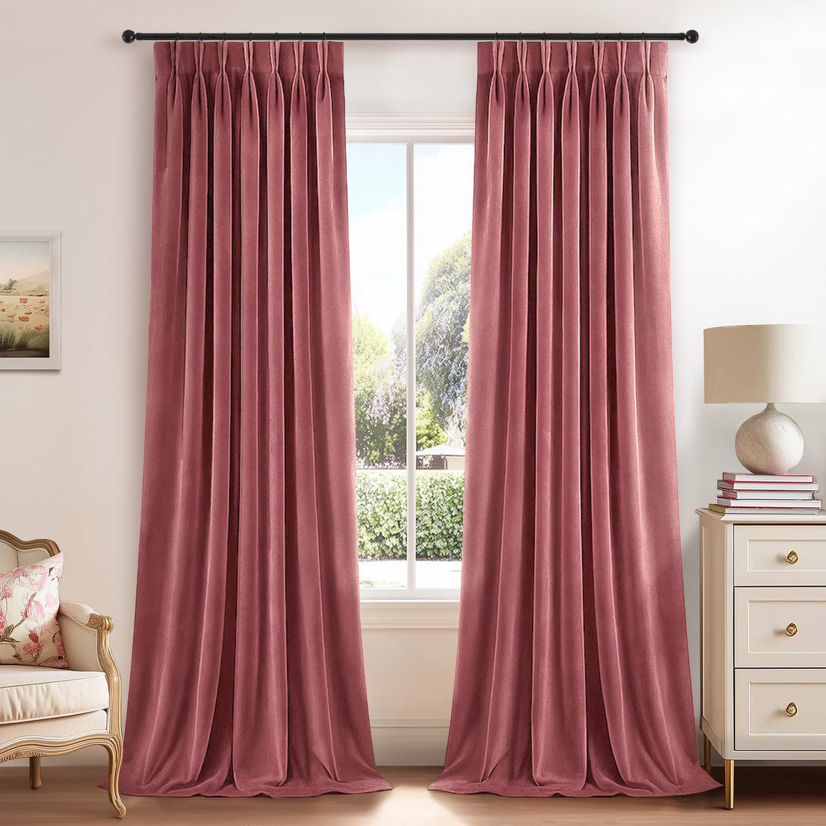 Olive Green Velvet Blackout Curtains 84 Inches 2 Panels Forest Green Elegant Vintage Pinch Pleated Drapes for Living Room Bedroom Thermal Soundproof Back Tab Window Panels,W40 x L84,Home Decor