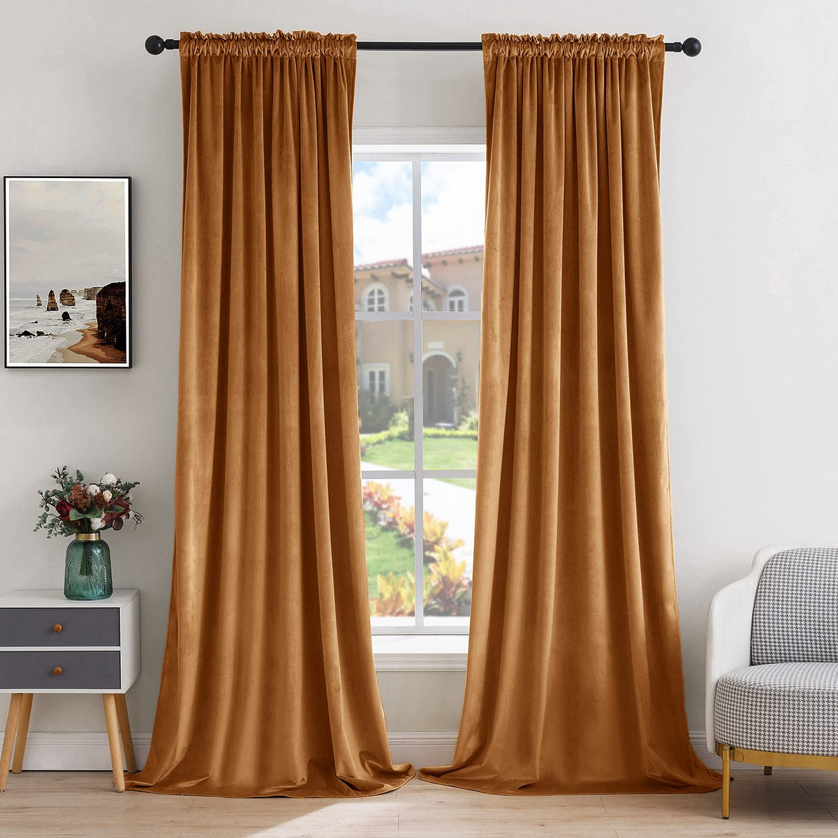 MIULEE Dusty Rose Pink Velvet Room Darkening Curtains for Bedroom W52 x L84