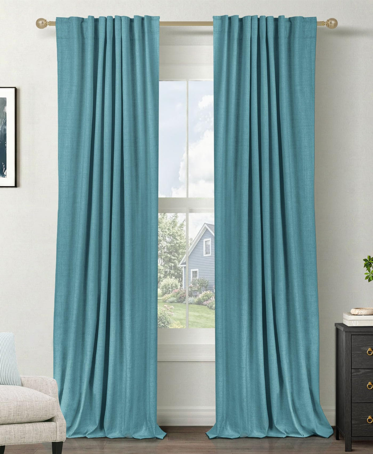 Linen Total Blackout Curtains for Bedroom Living Room 84 Inch, Cream