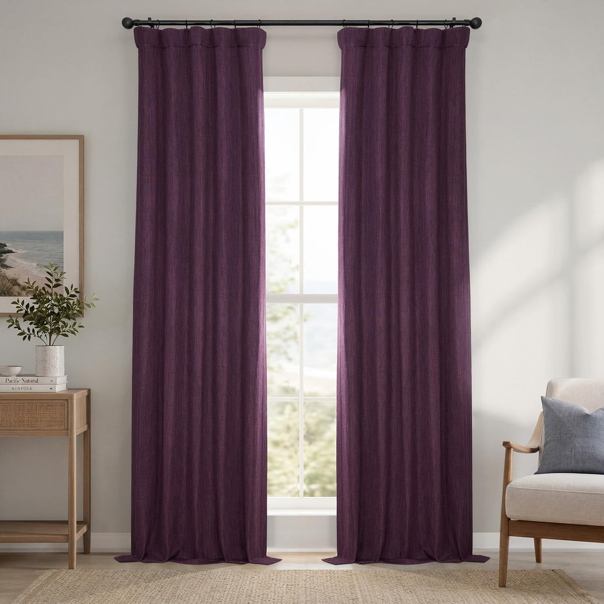 Faux Linen Curtains for Living Room (1 Panel) - 50W X 96L, Birch Taupe