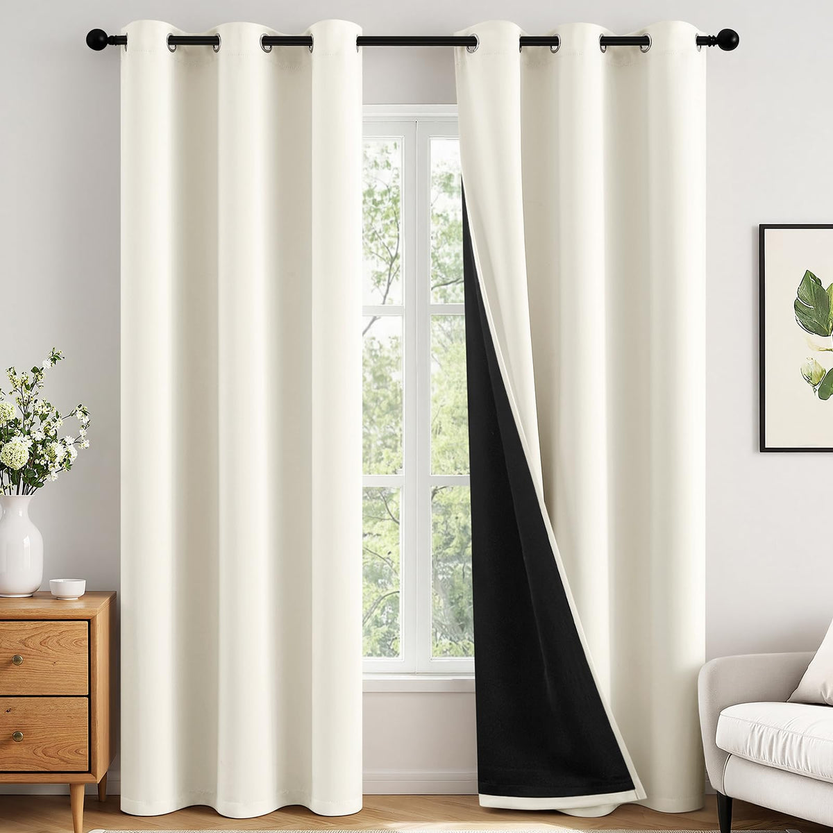 MIULEE Cream 100% Blackout Curtains for Bedroom 40x63 Inch Long