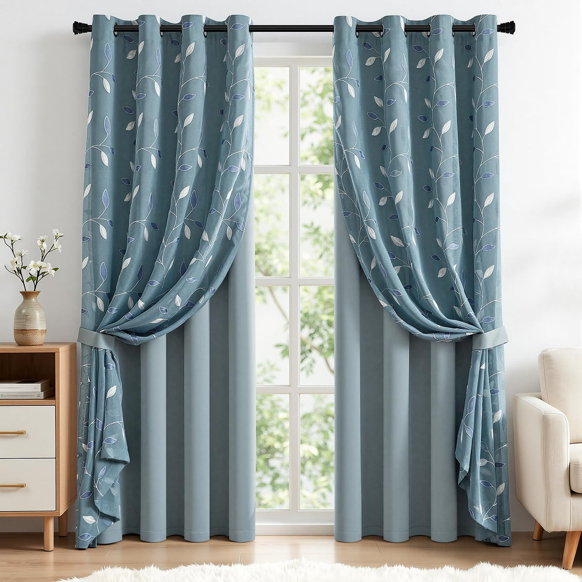 MIULEE Sage Green Double Layer Patterned Blackout Curtains 52" W x 84" L