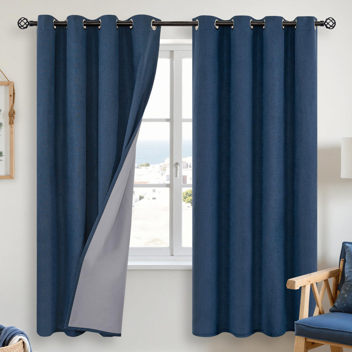 YoungsTex Linen Blackout Curtains 63 Inch Length Bedroom Beige Darkening