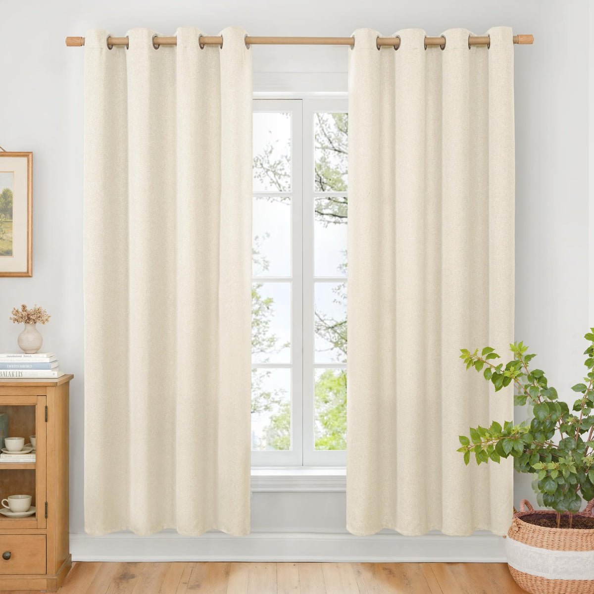 BGment Oatmeal Linen Curtains for Living Room 95 Inch Length 2 Panels Set, Privacy Drapes Light Filtering with Grommet for Farmhouse Bedroom No See Through, Each 52 Inch Wide