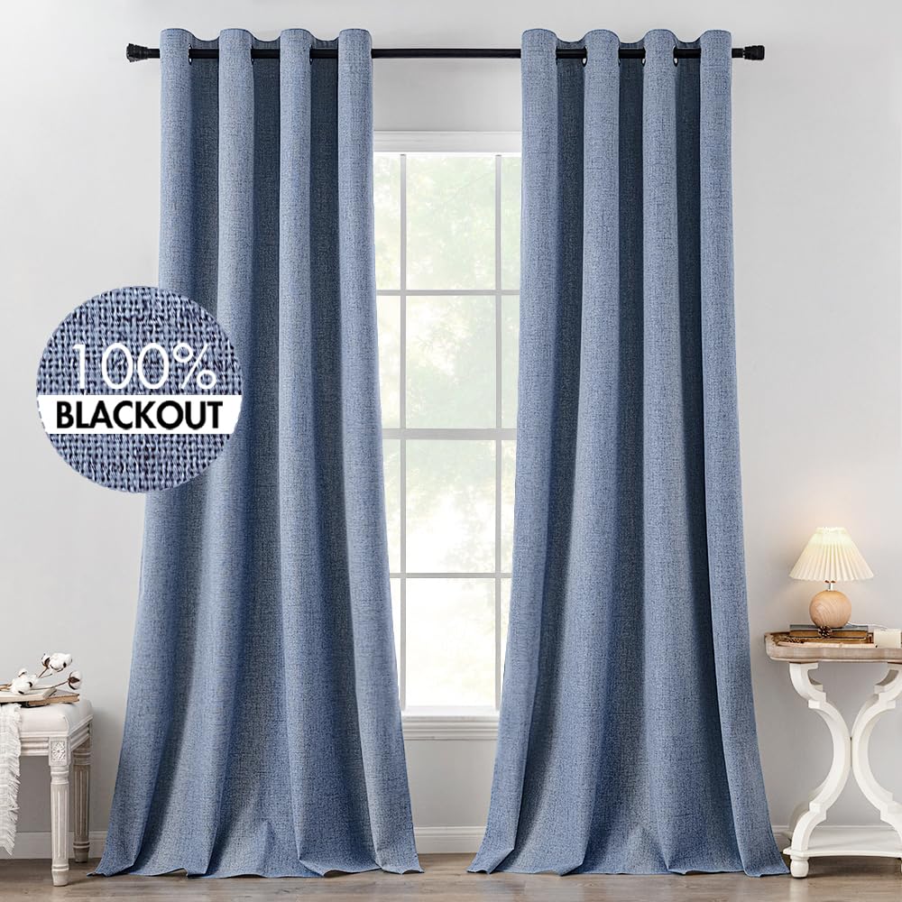 MIULEE 100% Blackout Linen Curtains for Bedroom 52x84 Inches Natural Beige