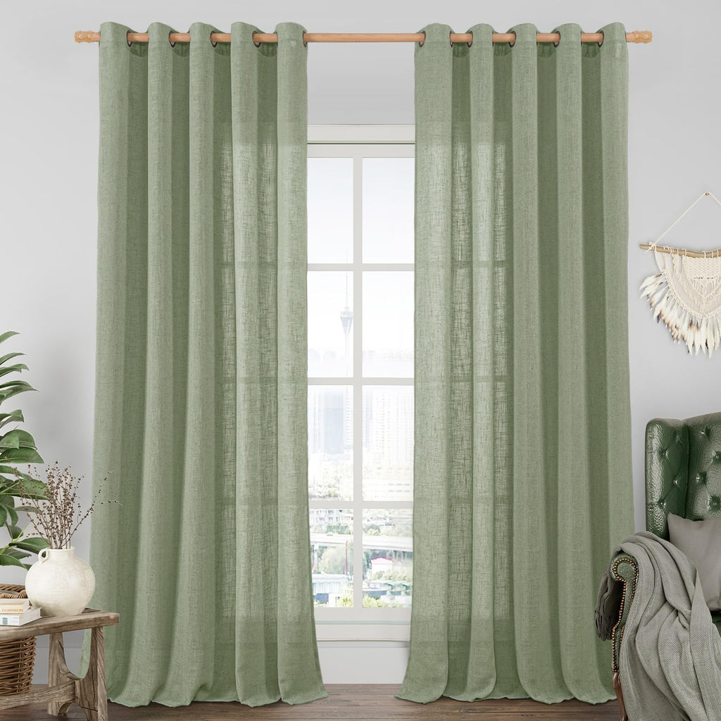 LAMIT Cream Ivory Linen Semi Sheer Curtains 84 inch Length for Bedroom