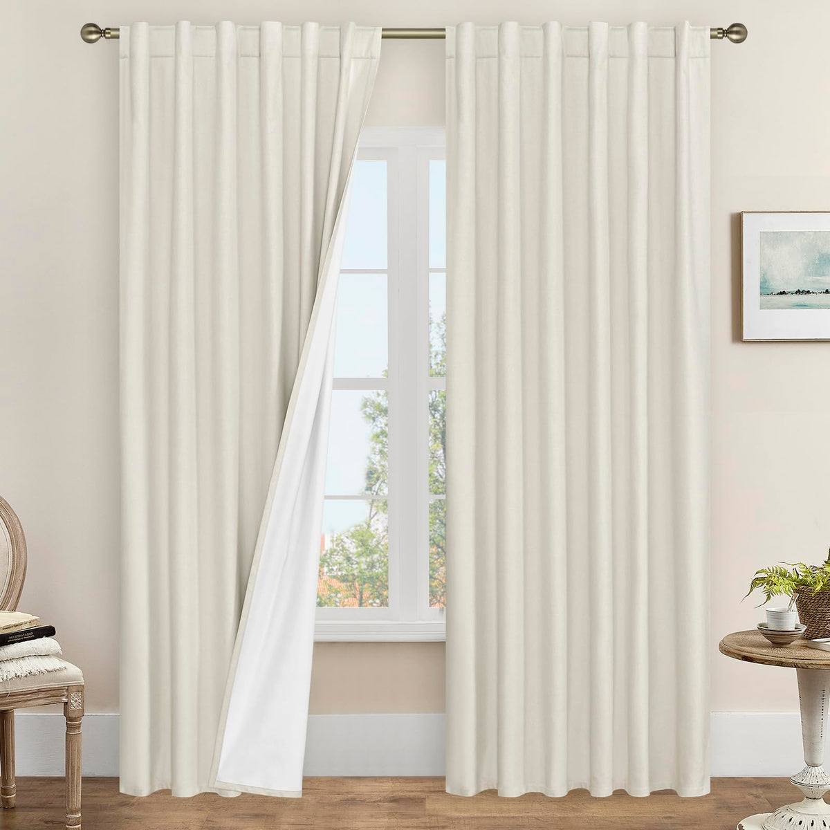 LAMIT 100% Blackout Short Linen Curtains for Cafe 40 Inch Length, Ivory