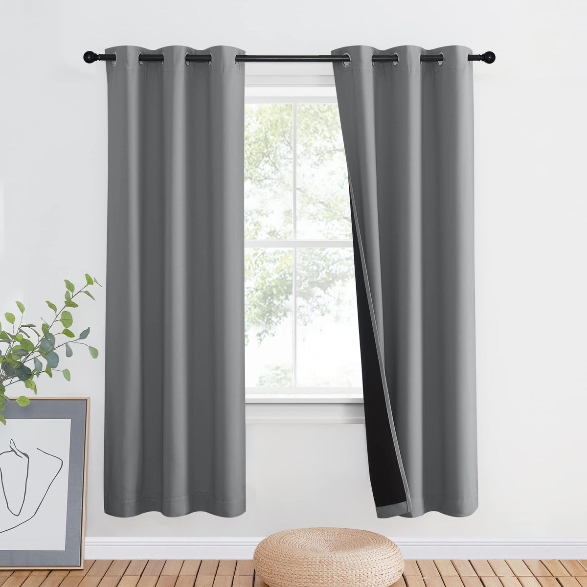 NICETOWN 100% Blackout Curtain 54 inches Long, Double-Deck Completely Blackout Window Treatment Thermal Insulated Lined Drape for Small Window (White, 1 PC, 52 inches Width Each Panel)