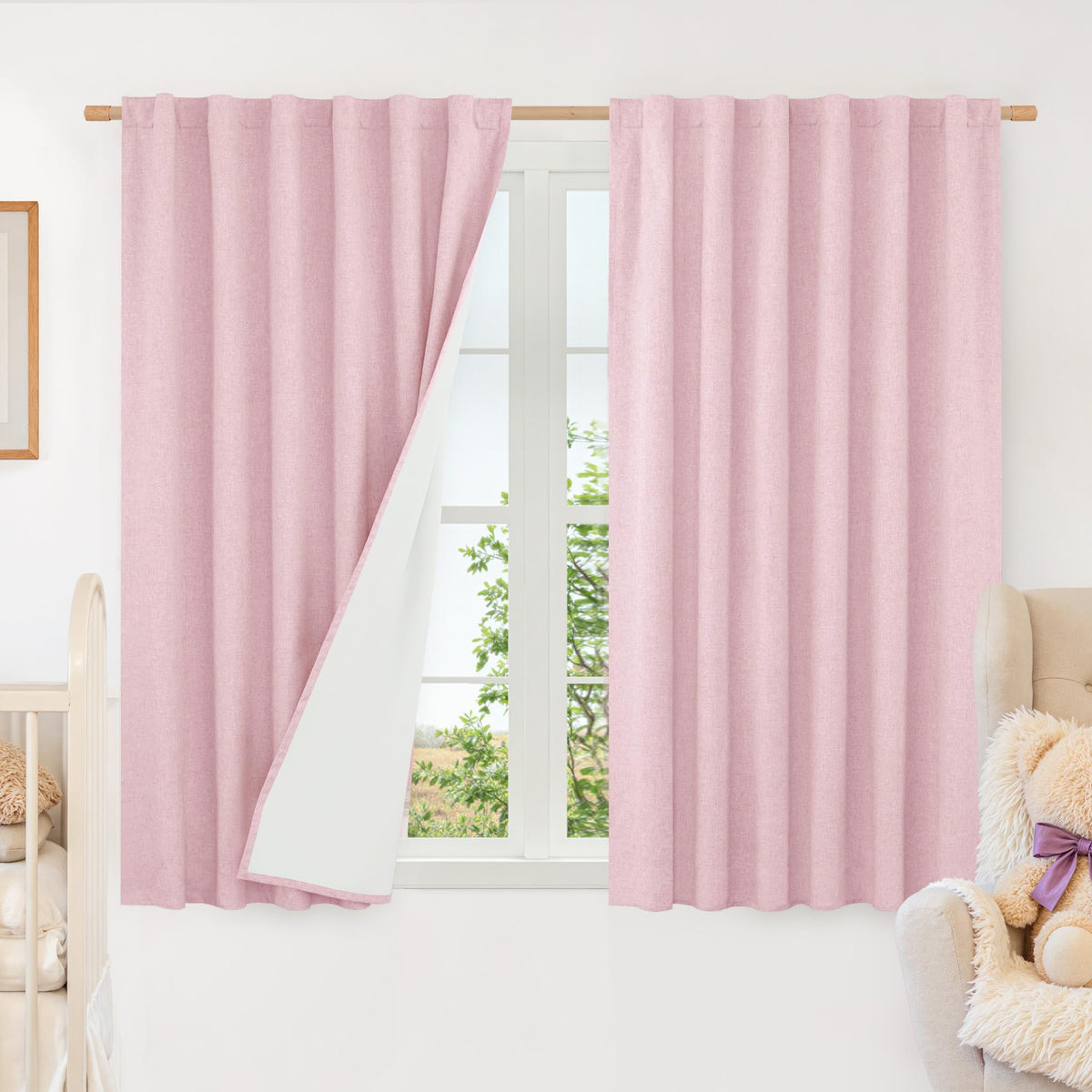 LAMIT 100% Blackout Short Linen Curtains for Cafe 40 Inch Length, Ivory