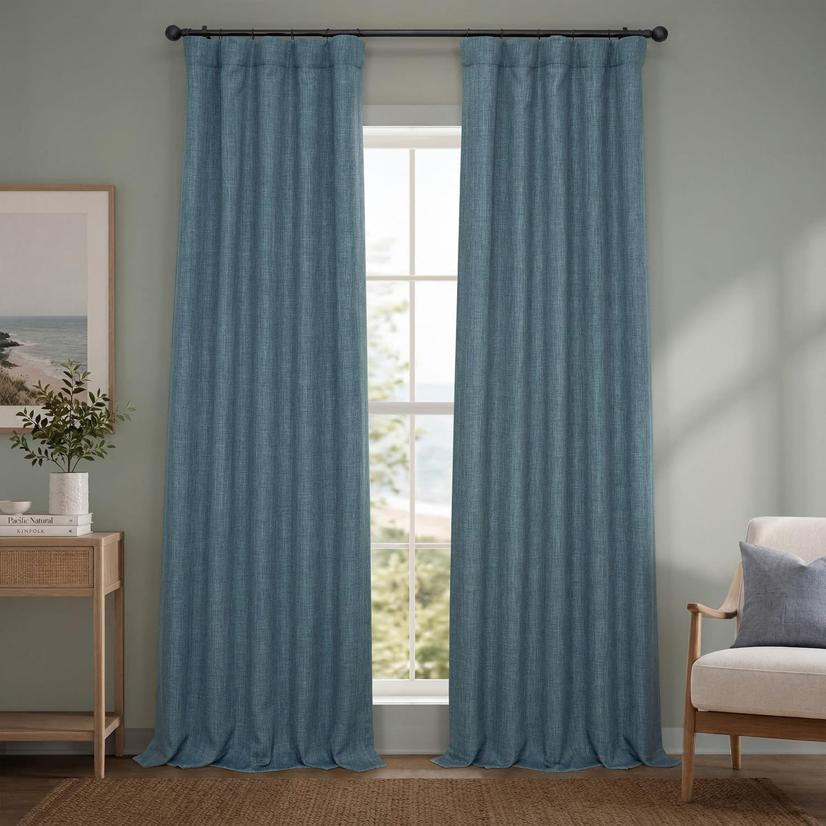 Faux Linen Curtains for Living Room (1 Panel) - 50W X 96L, Birch Taupe