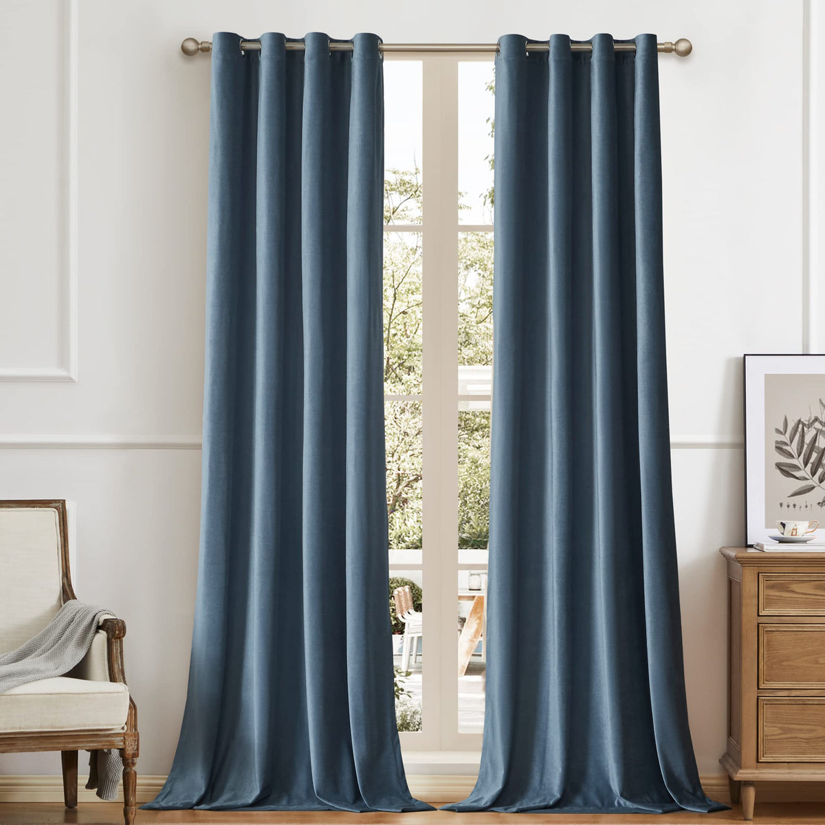 BULBUL Velvet Gold Grommet Blackout Curtains 84 inch Length for Living Room