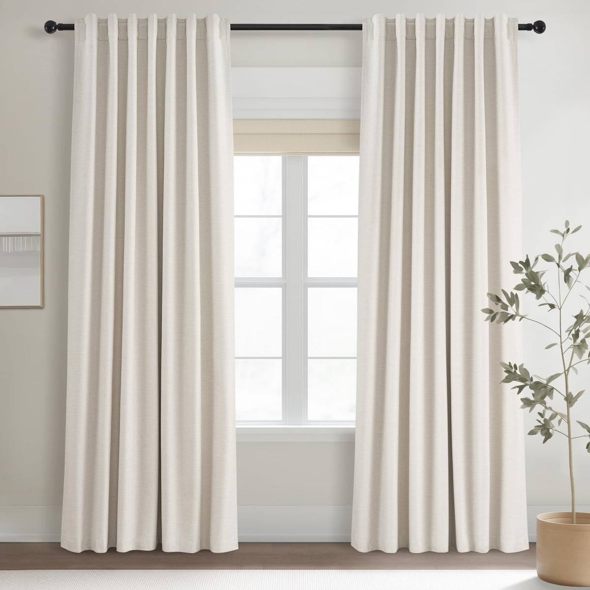 Topfinel Linen Blackout Curtains 96 Inch Long, Boho Farmhouse Ivory Birch Viral Drapes Pinch Pleated Curtains with Hooks for Living Room, Neutral 8 FT Back Tab Bedroom Curtains 52" X 96" 2 Panels