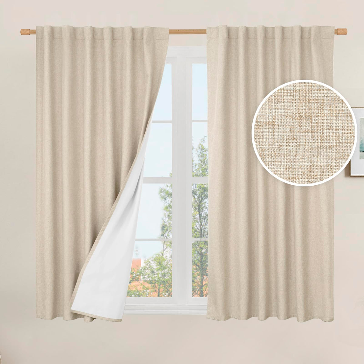 LAMIT 100% Blackout Short Linen Curtains for Cafe 40 Inch Length, Ivory