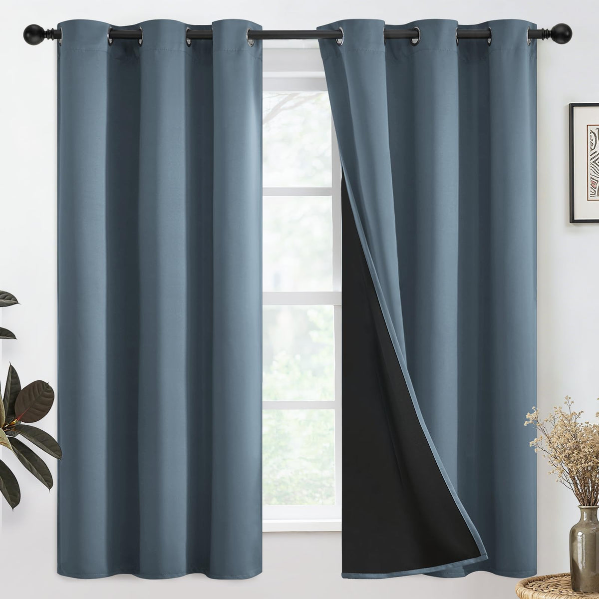 SimpleHome Cream 100% Blackout Curtains Room Darkening Living Room 84 Inch