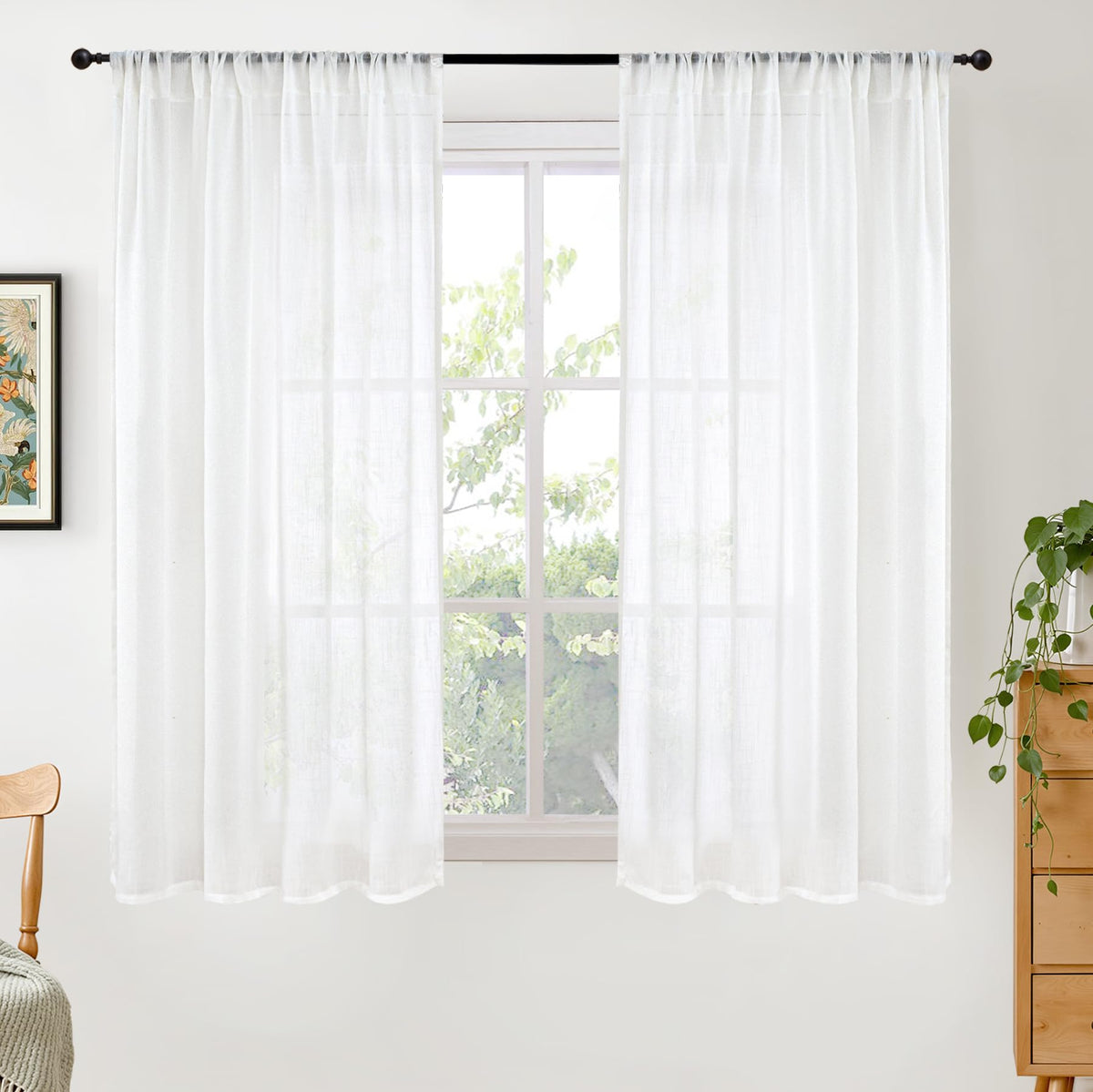 BGment Tan Linen Curtains 84 Inch Length 2 Panels Burlap Semi Sheer Drapes