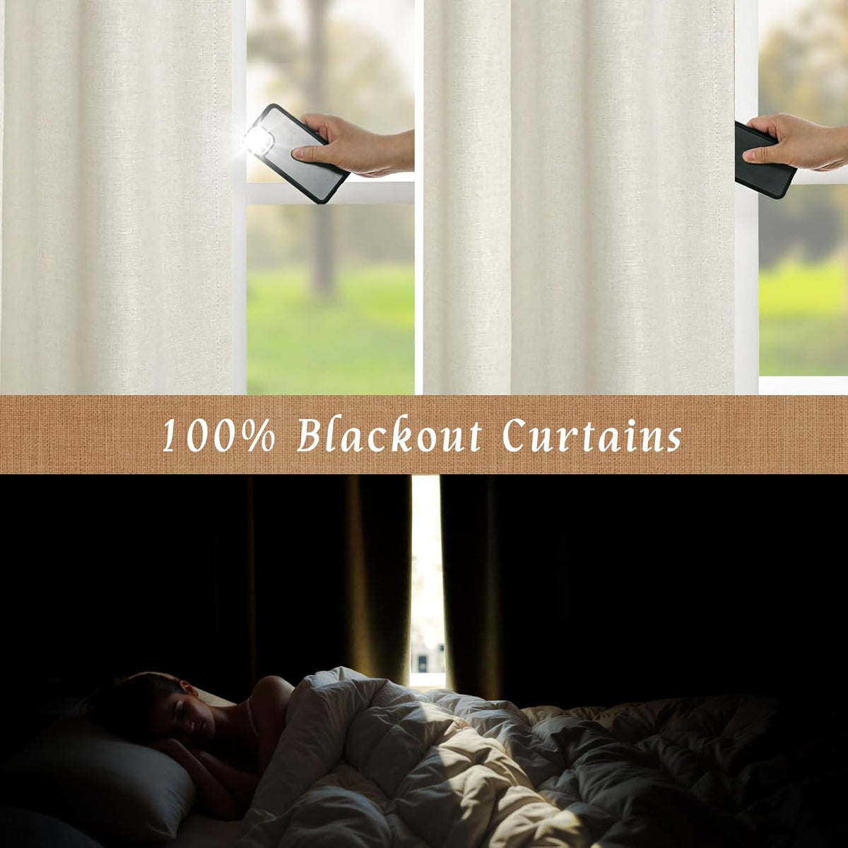 LAMIT 100% Blackout Short Linen Curtains for Cafe 40 Inch Length, Ivory