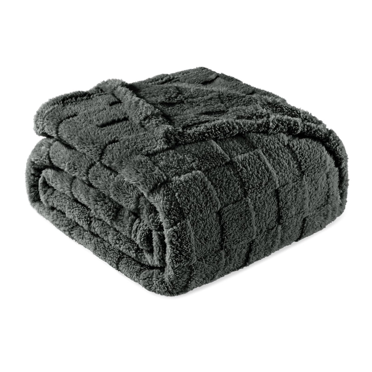 Exclusivo Mezcla 3D Checkered Fleece Throw Blanket for Couch, Ivory