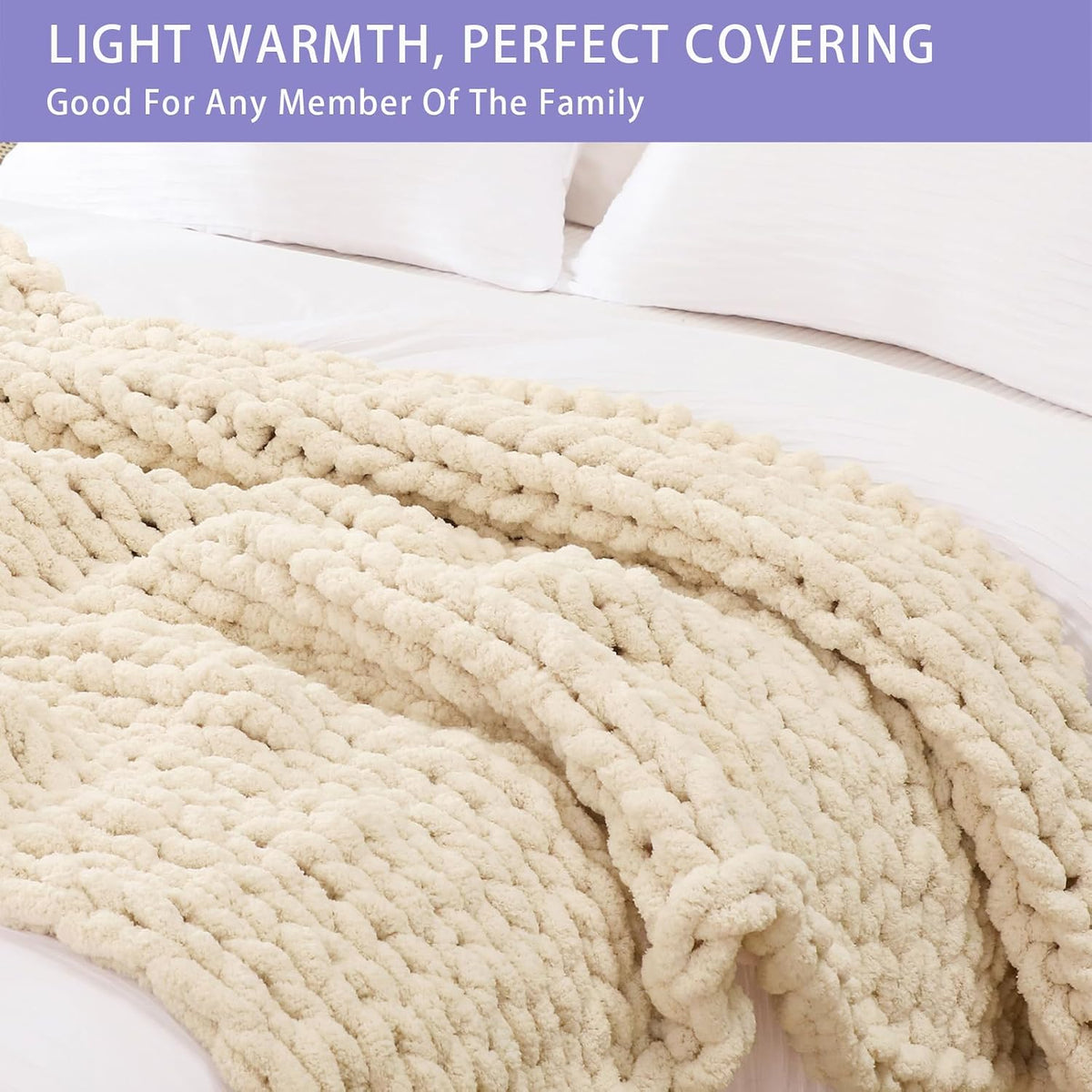 Bigacogo Chunky Knit Throw Blanket for Couch, 40x60 inches, Beige