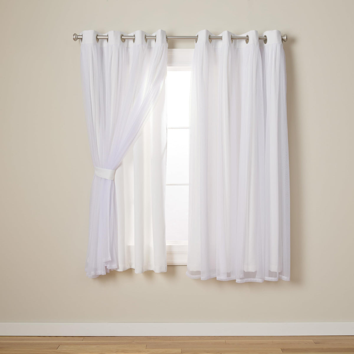 TOWN & COUNTRY LUXE Talia Double Layer Indoor Curtains, Sheer and Room Darkening Blackout, Grommet Top, Energy Efficient, 2-Pack Set, 52"x84", Rose Blush