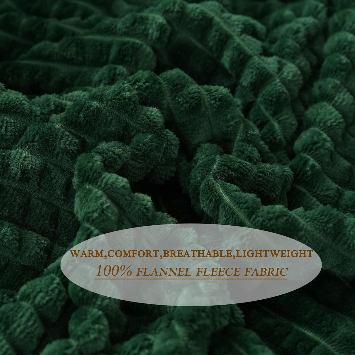 Puncuntex Fleece Throw Blanket Dark Green 50"×60" with Square Grid Design