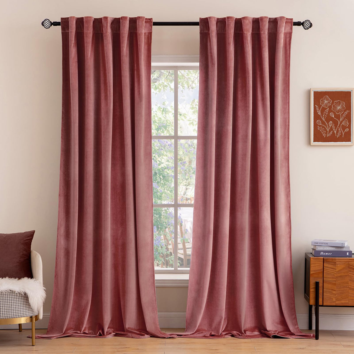 MIULEE Velvet Curtains 52x84 inches 2 Panels Olive Green Blackout Curtains