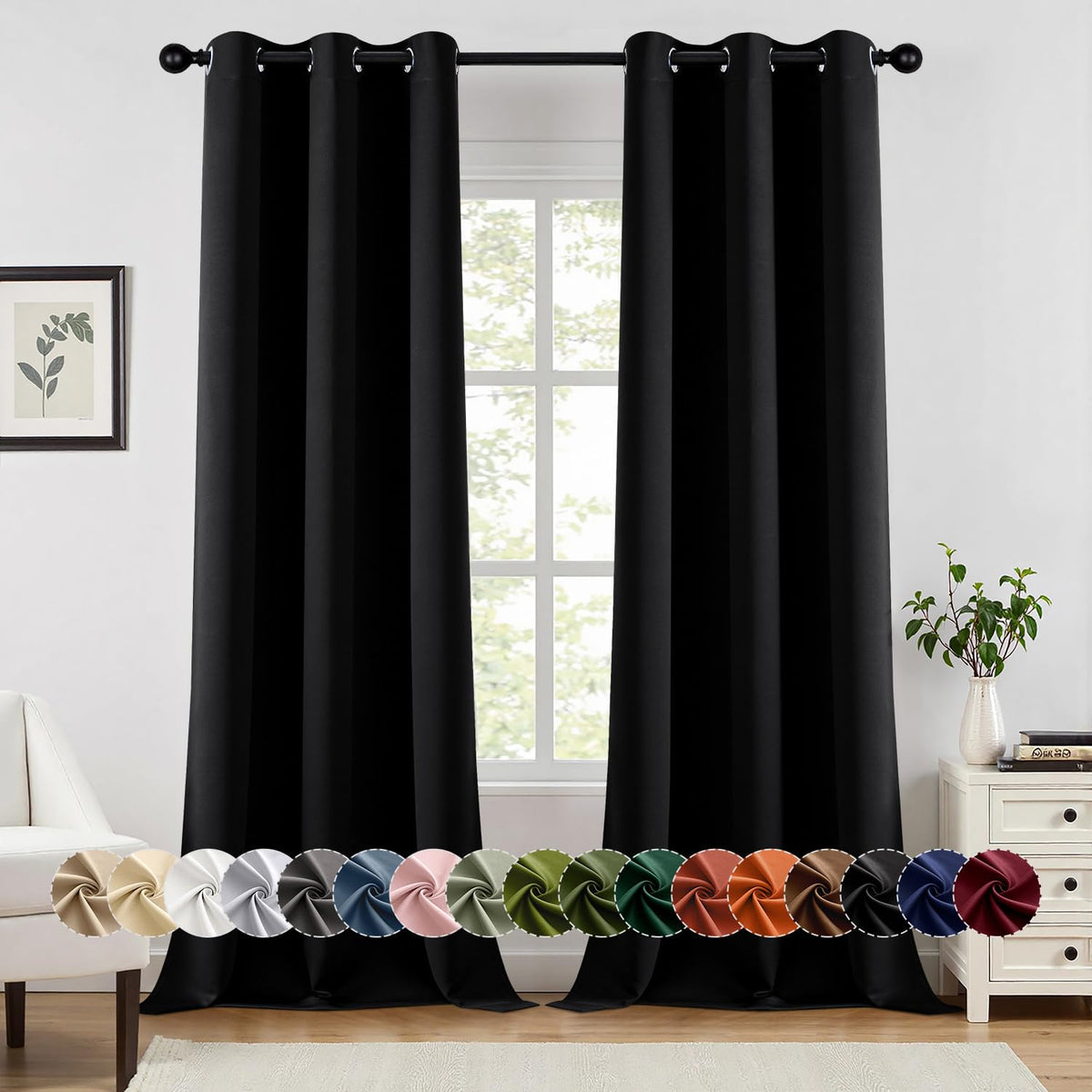 MIULEE Blackout Curtains for Bedroom 2 Panels 40 x 84 Inch Long Black